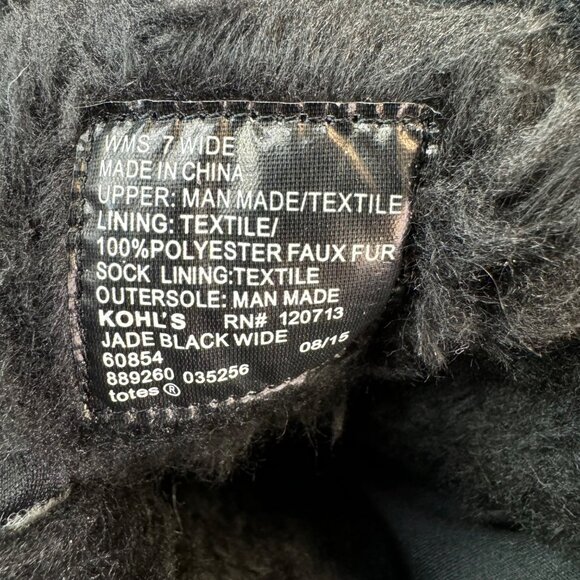 TOTES Women boots 7 Jade Black Waterproof Double Zip Snow Boots Fur Lined - Picture 16 of 16